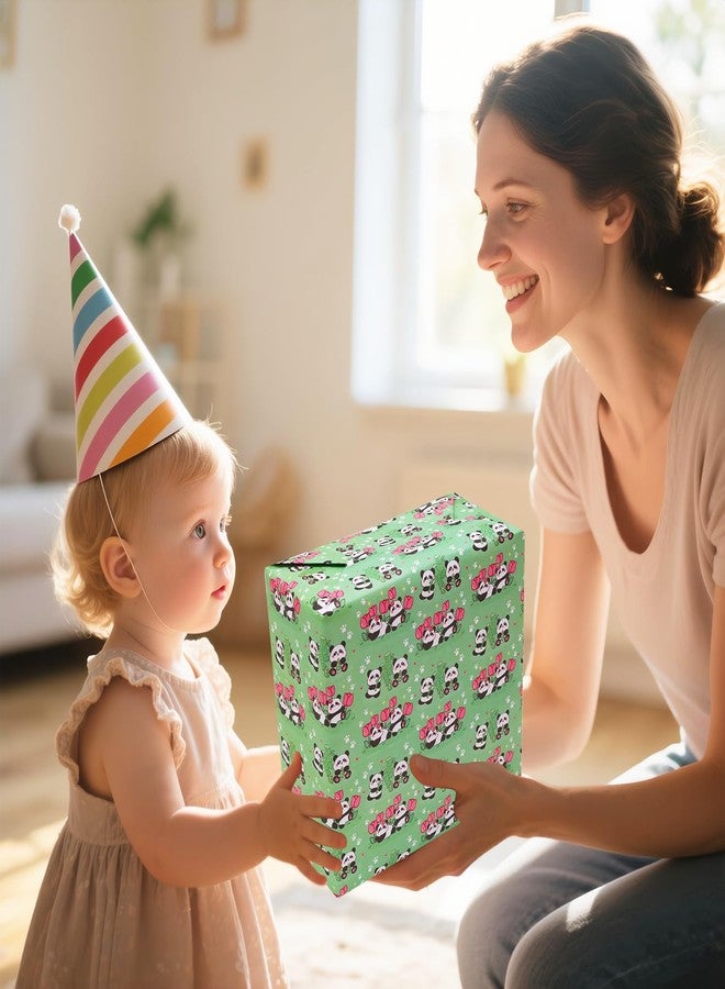AircooL Panda Wrapping Paper for Kids Boys Girls, Cute Panda with Tulip Flower and Bamboo Gift Wrapping Paper 6 Sheets Foled Flat 20x30 Inches per Sheet, For Birthday Wedding Baby Shower - Image 5